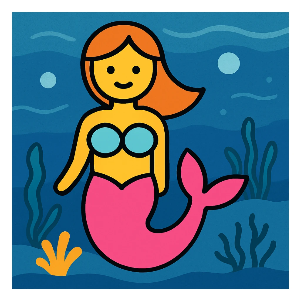 Add an underwater themed background to the pink-tailed mermaid while preserving the simple and modern style. sticker