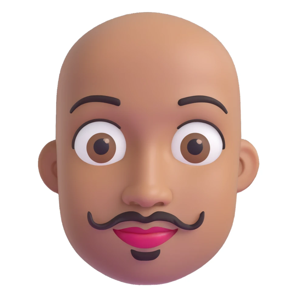 Oxumarê as a very happy smiling 37-year-old bald Black man with smooth oval head, indigenous facial features, mustache with goatee (no hair on sides of face), contour from chin to lips, and a beauty mark on left side below lip, Memoji style sticker