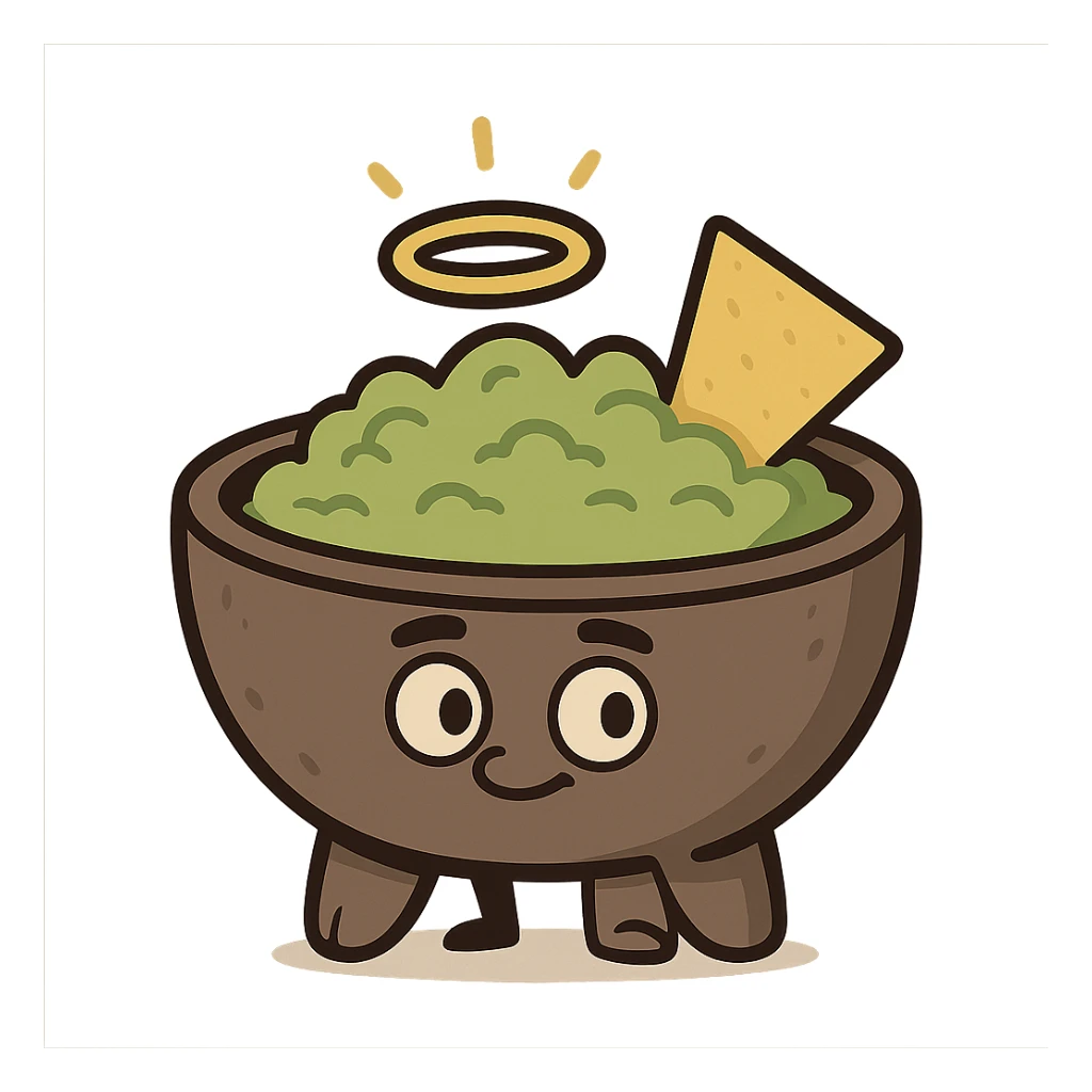 cartoon guacamole bowl with a glowing halo sticker
