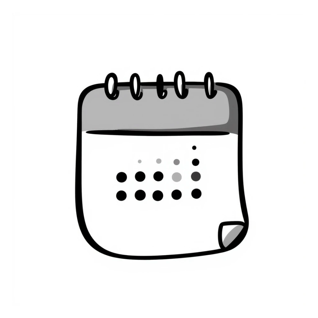 calendar icon, hand-drawn doodle style, black and white sticker