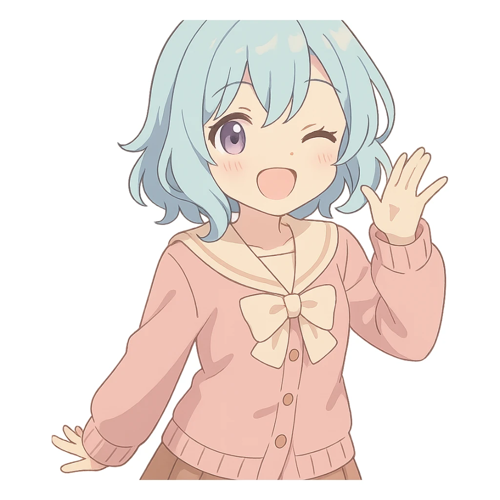 Cute anime-style юки суо with soft colors and a playful expression sticker