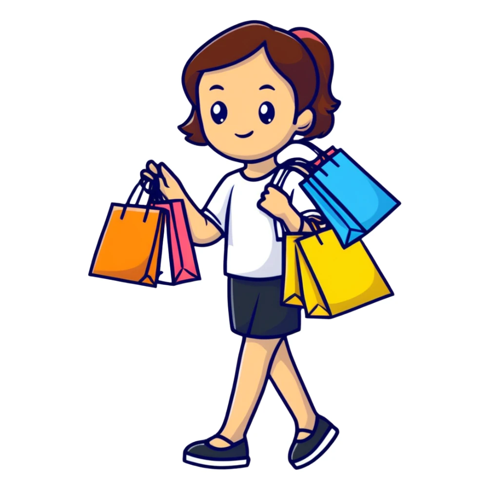girl carrying shopping bags after shopping sticker