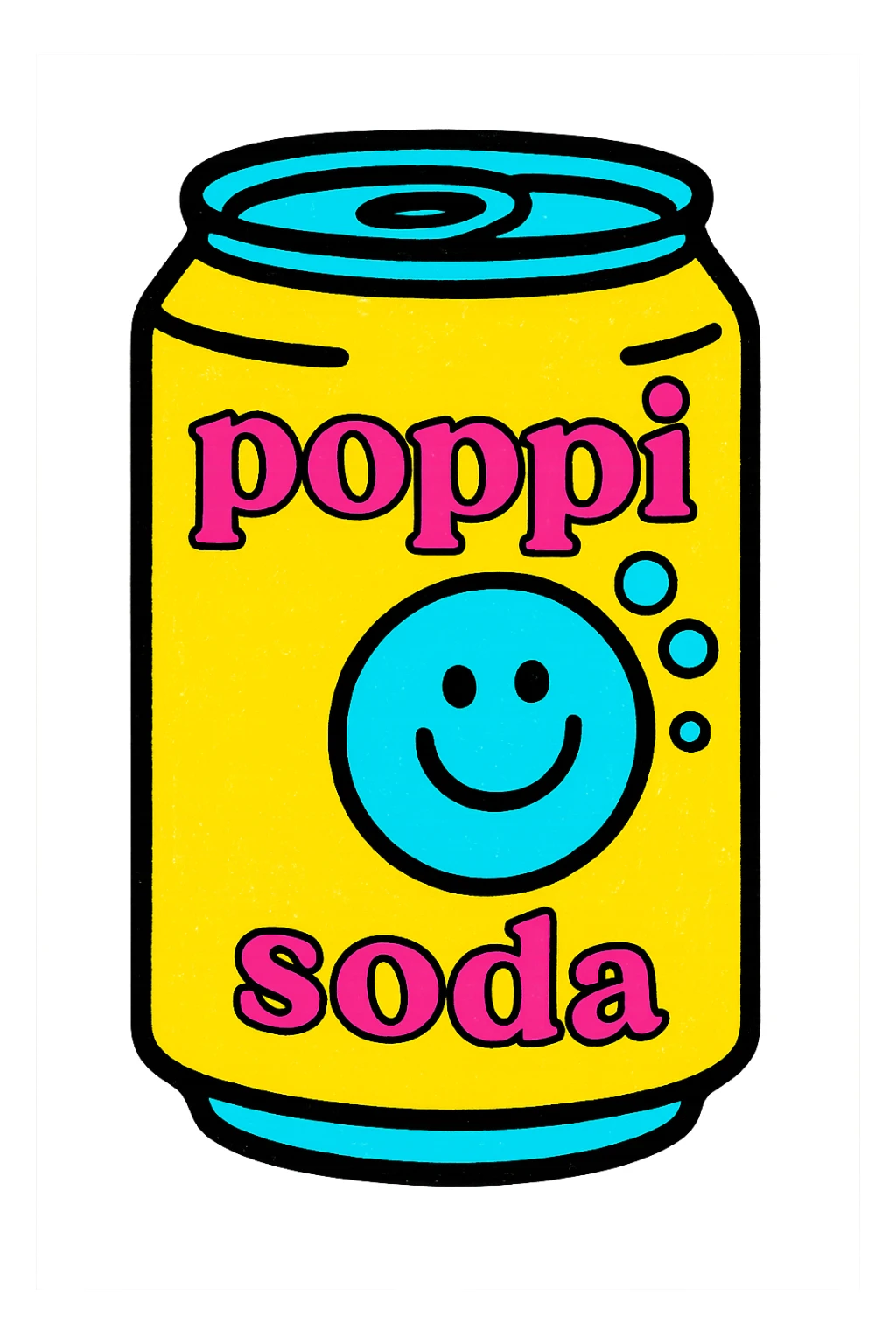 Poppi soda can, playful and bubbly, vibrant colors, modern logo, fun and refreshing look sticker