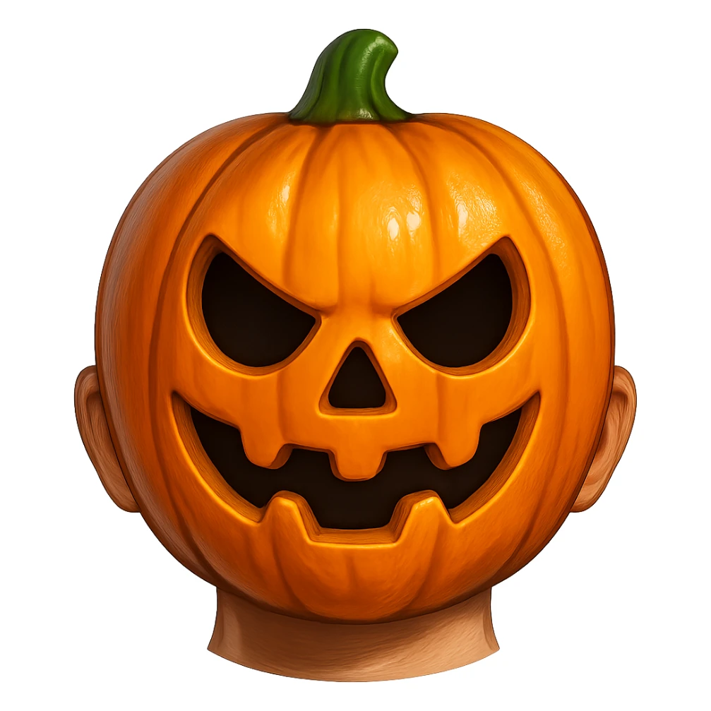 face with orange pumpkin mask emoji, digital illustration sticker