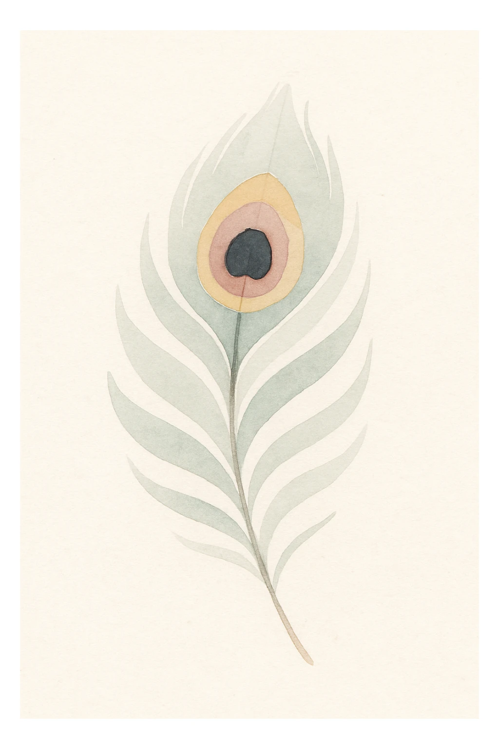 peacock feather, watercolor illustration, soft colors, artistic brush strokes sticker