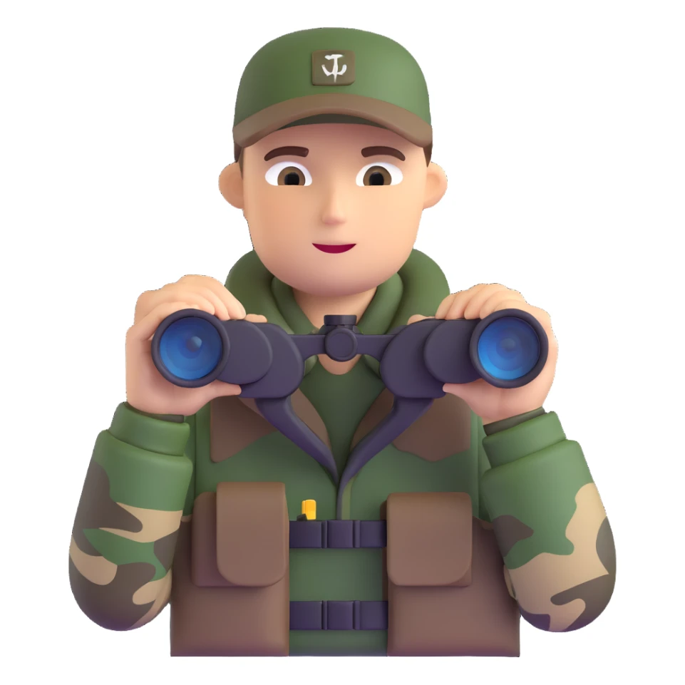 hunter with binoculars and camouflage sticker