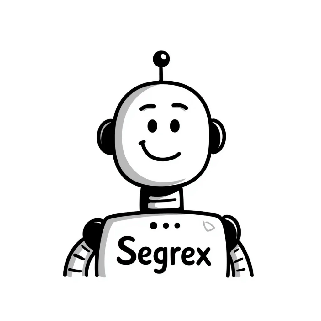 smiling robot head with an elbow sign and the word 'Segrex' sticker