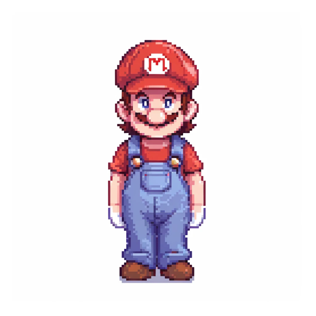 Mario character in classic red hat and overalls, pixel art style sticker