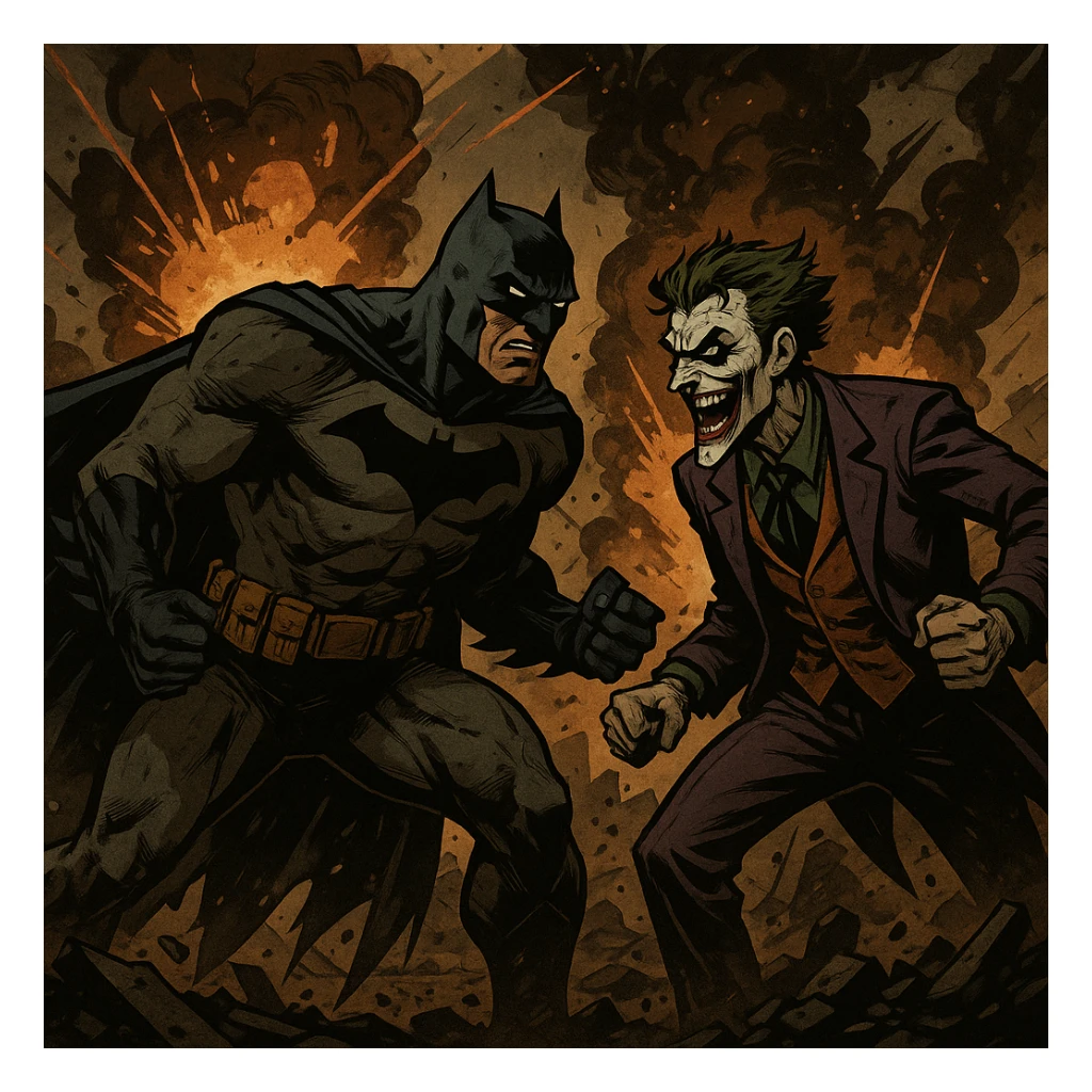 vector art of batman and joker, battleground background 
 sticker