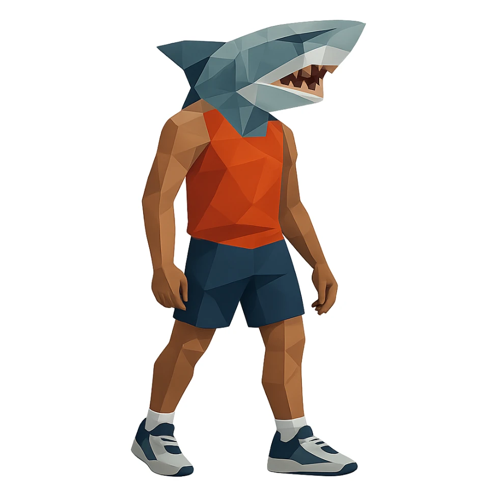sports person in sneakers with a shark head sticker