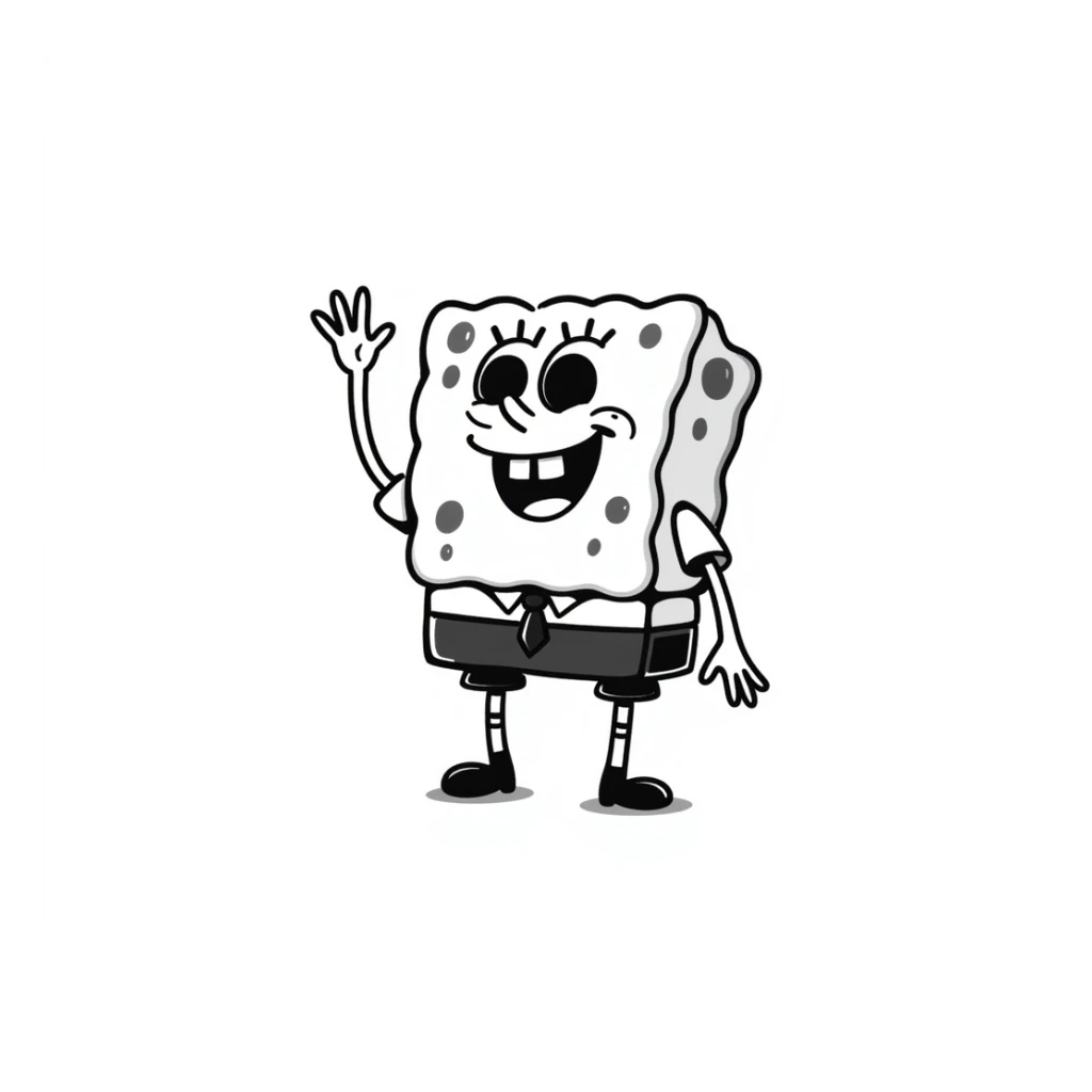 SpongeBob SquarePants, hand drawn doodle style, black outlines, sketchy and fun sticker