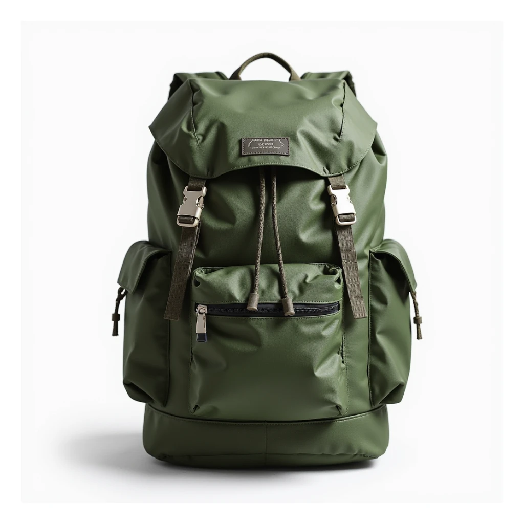 realistic hiking backpack, photorealistic style, green color, extra pockets sticker