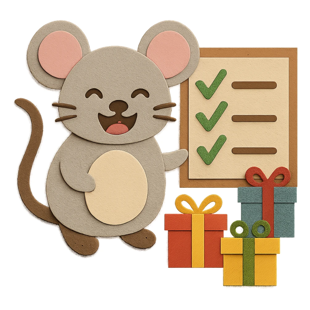 Change the mouse face and eyes to a laughing expression, while keeping all other design elements unchanged sticker