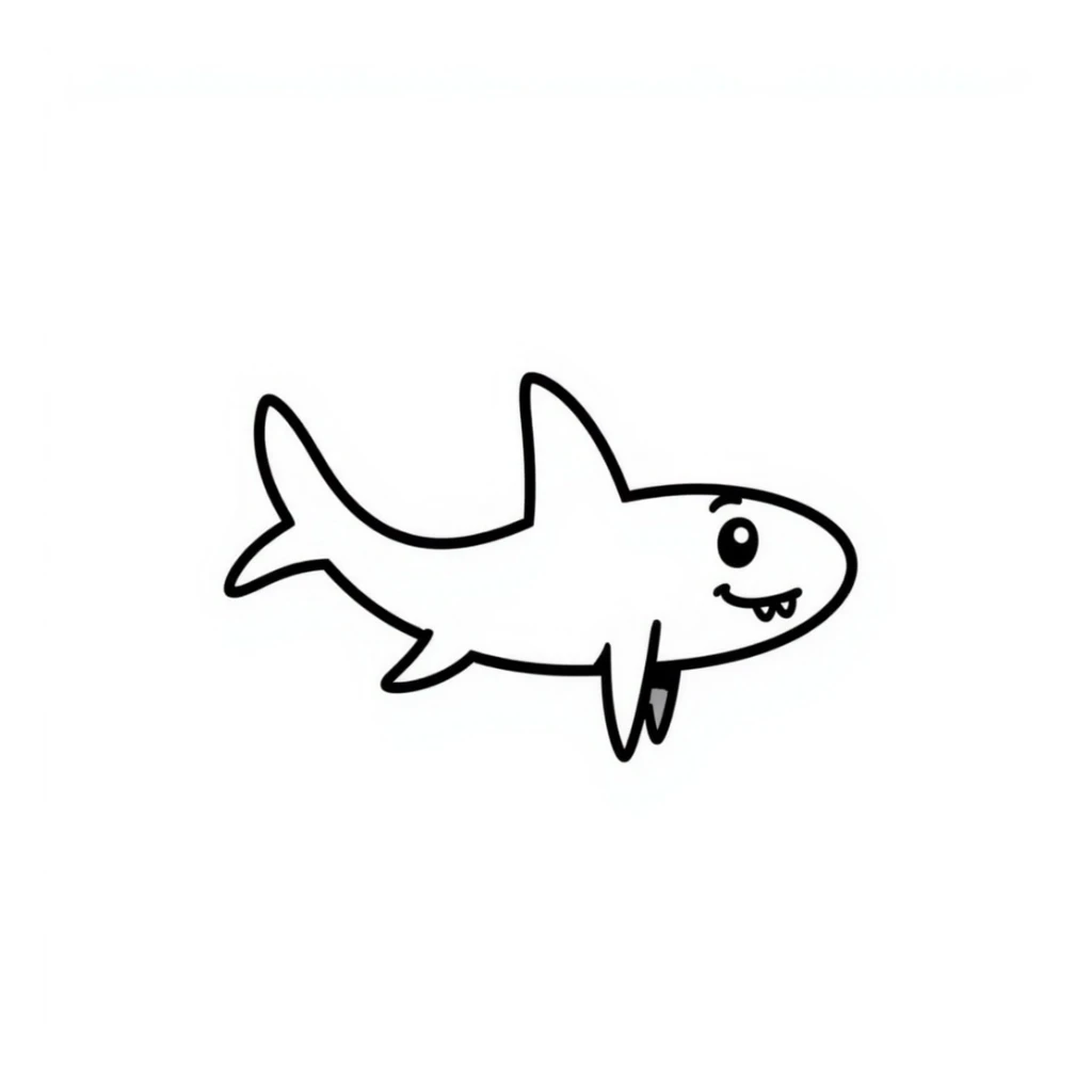 hand-drawn black outline doodle of a shark, minimal and expressive sticker