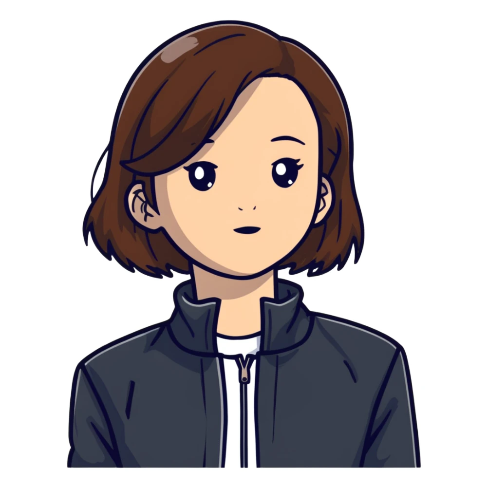 Light-skinned girl with brown hair wearing black jacket sticker