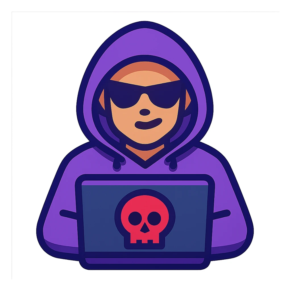 hacker character in purple hoodie, digital style sticker