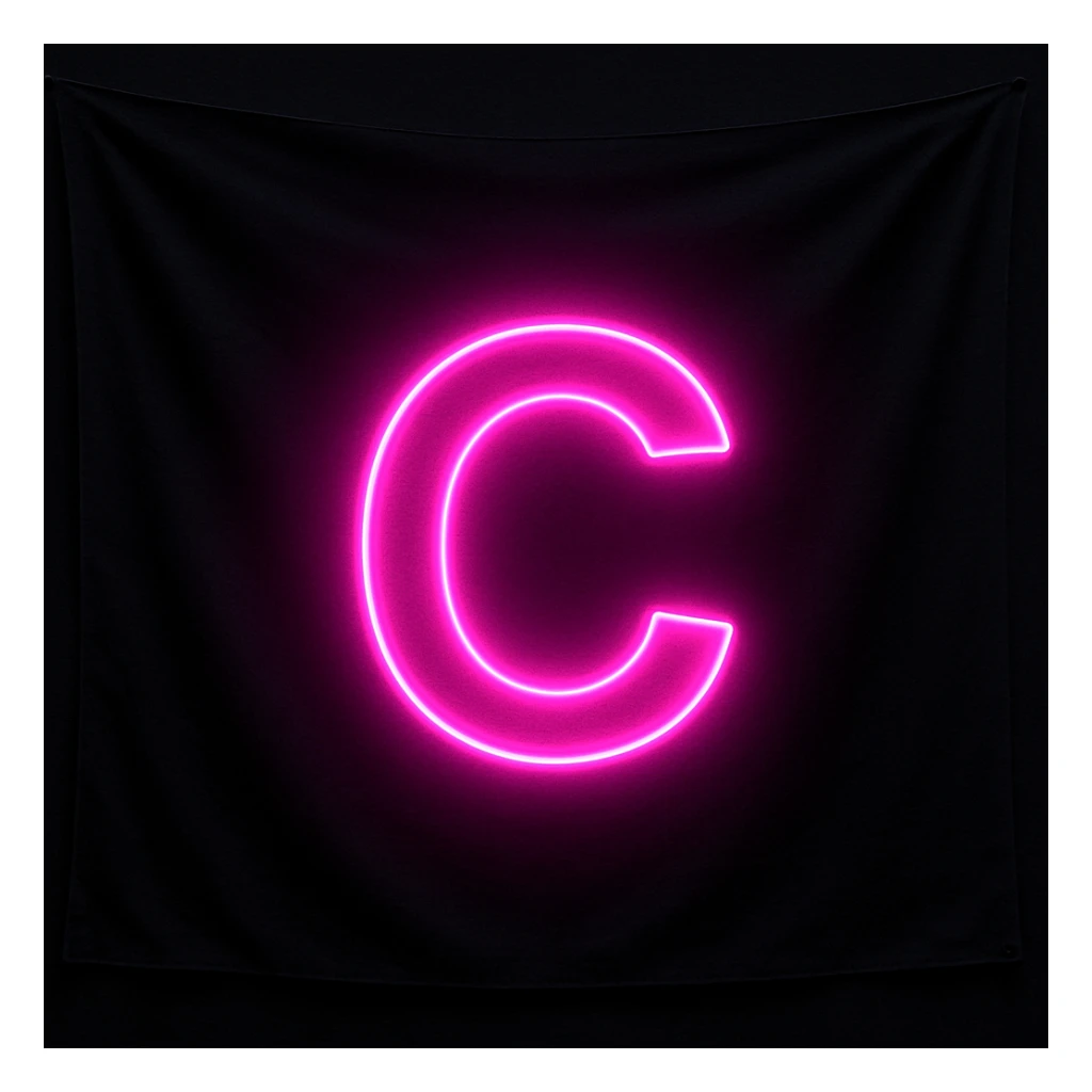a flag with a neon letter C, pink neon, dark background sticker