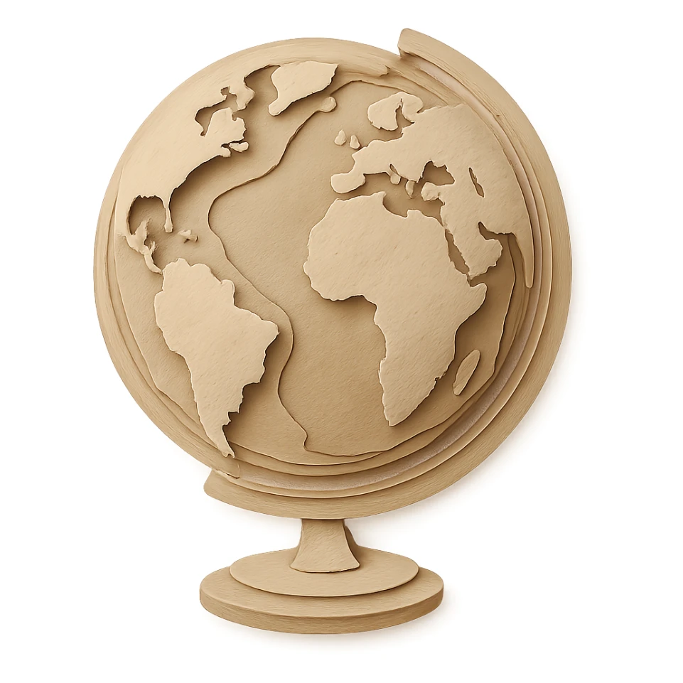paper craft style beige world globe with layered paper look sticker