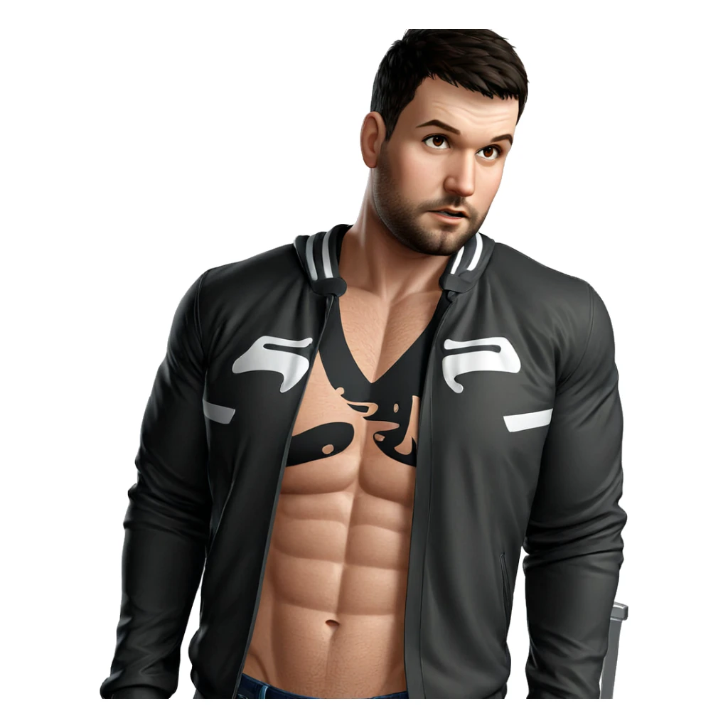muscular male in open jacket sticker