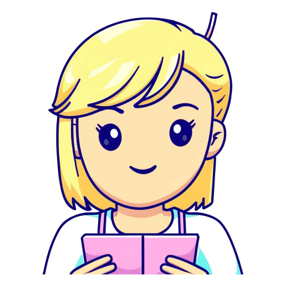 Poppy music artist, blonde woman with pastel colors, android-like expression sticker