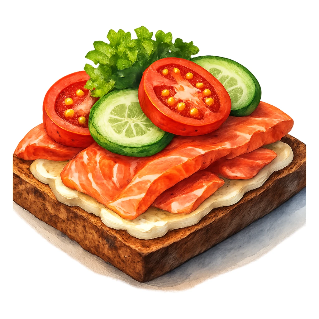 В слега рисованном, но при этом ярком и объемном стиле сгенерируй картинку сочного смёрребрёда, профессионально выставленный свет, который подчеркивает объем, прозрачный фон sticker