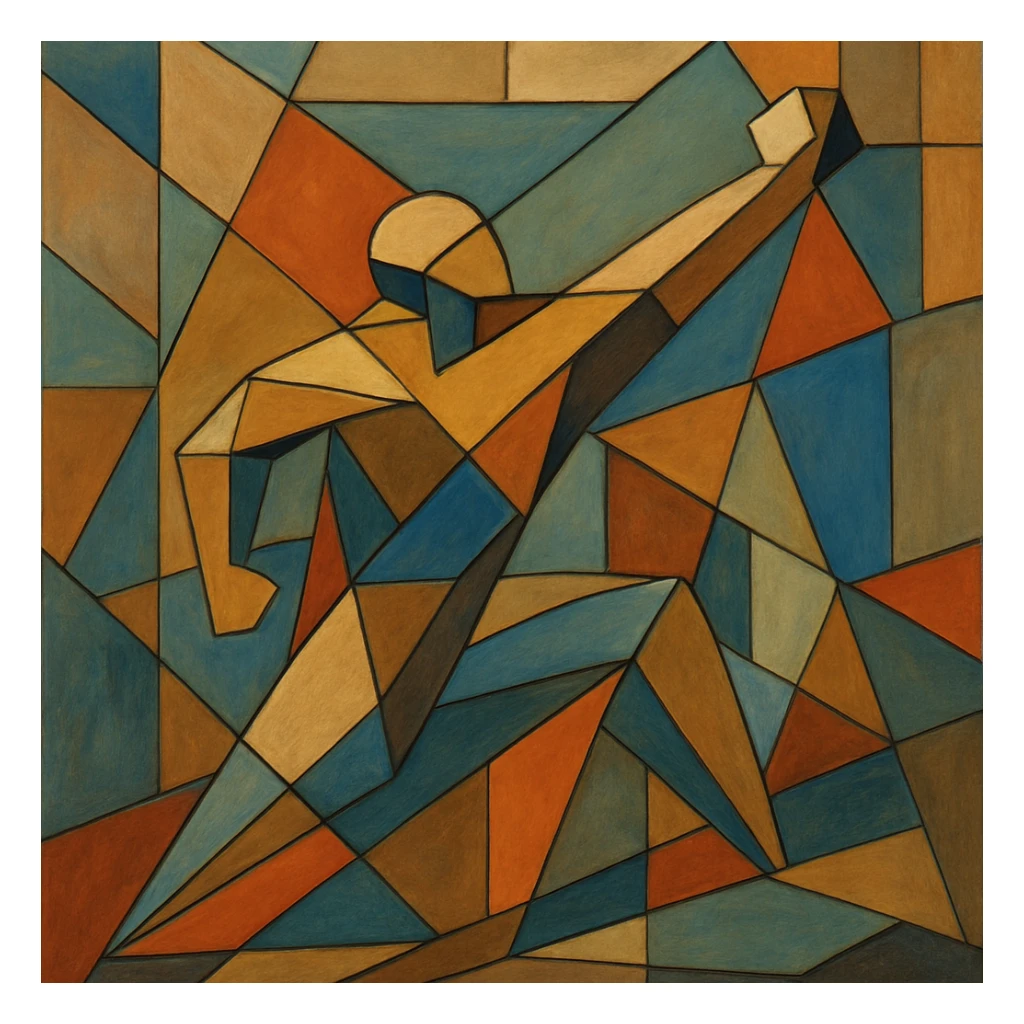 abstract depiction of Tenacity, with interlocking forms and a sense of upward movement sticker