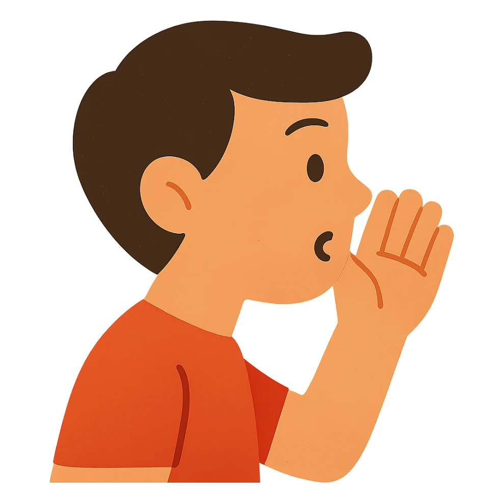 flat toon style person whispering, simple shapes, side view sticker
