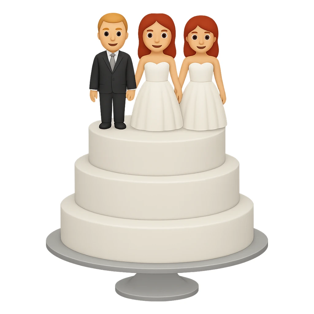 Remove gold accents from the red wedding cake with bride and groom toppers. Keep the background transparent. The original style is emoji style, so maintain a simple and concise emoji-like appearance. sticker