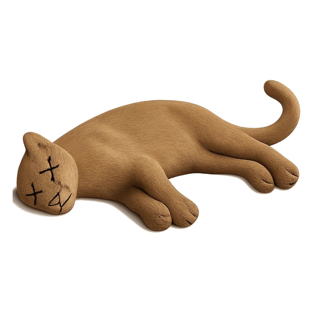 Remove the border and shadow under the dead mountain lion, keep the rest of the image realistic. Add X's on the eyes to indicate death. No background, isolate the subject. sticker