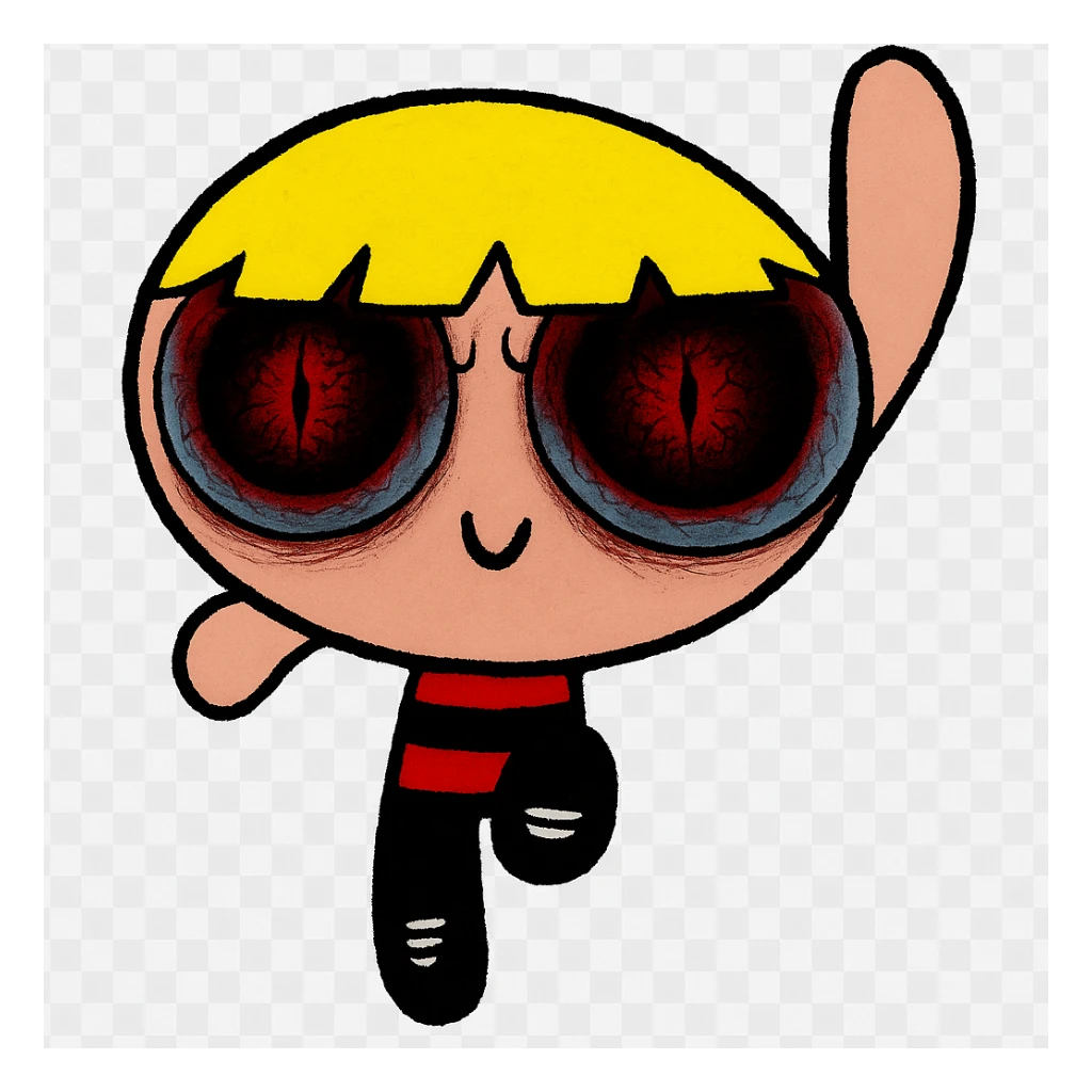 Make the eyes and mouth a bit scarier, with subtle horror elements, but keep the picture quality and everything else intact. Maintain the original style and details of the image. sticker