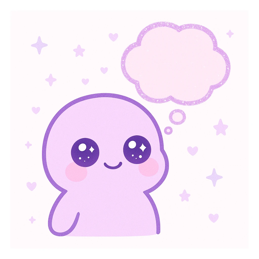 thought bubble with glittery outline, soft purple and pink hues, feminine dreamy sticker