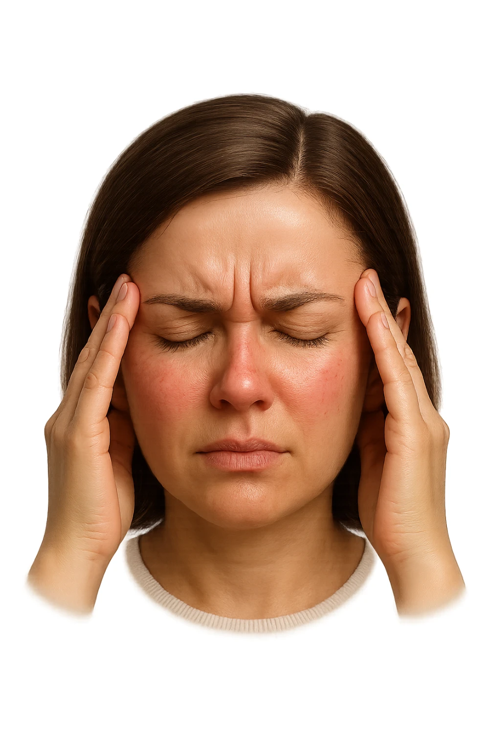 emoji stile iphone di donna con mal di testa, iperrealistico 4k sticker