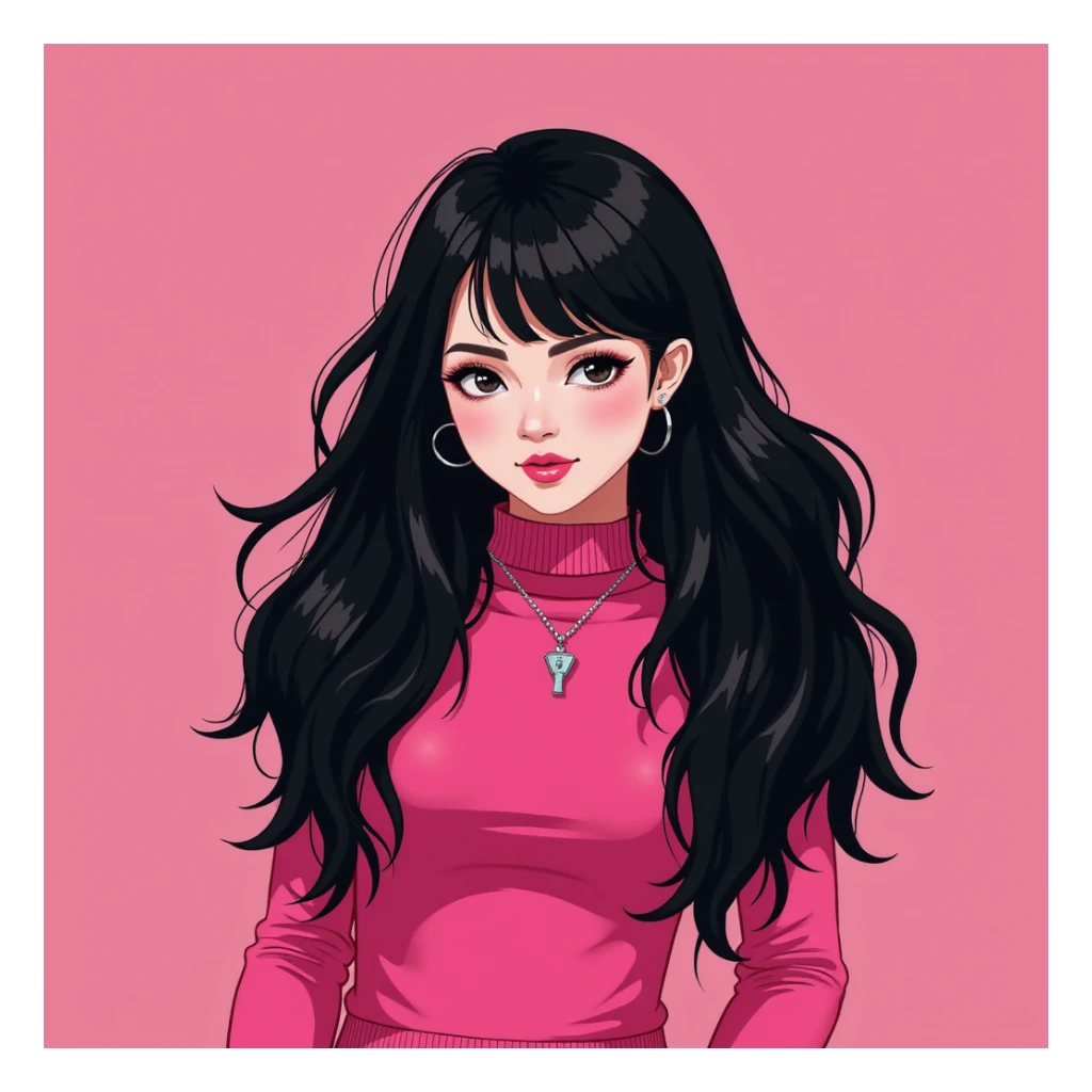 Blackpink inspired icon, photorealistic style, pink and black colors, modern pop look sticker