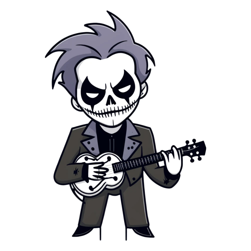 Black metal musician with corpse paint, spikes, black clothes sticker