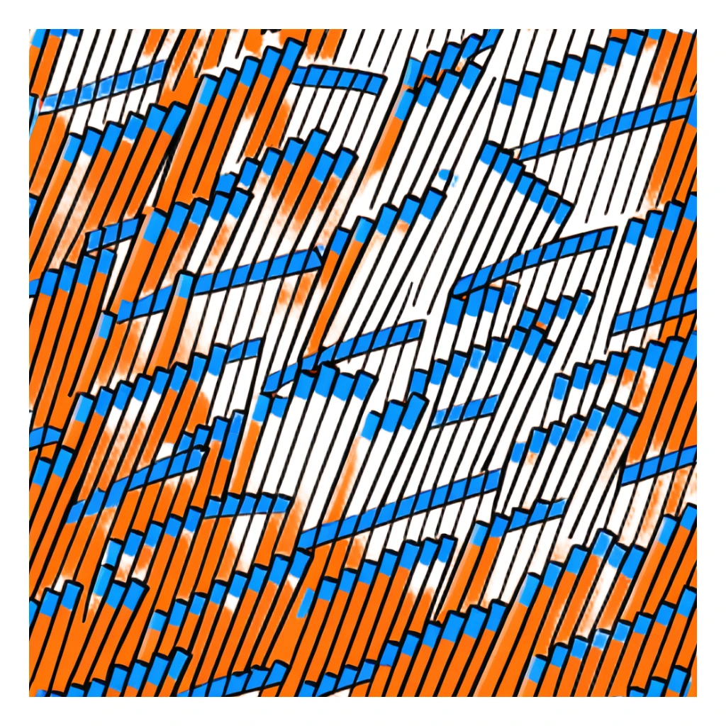 Eleven blue crayons of different shades arranged in a fan pattern sticker