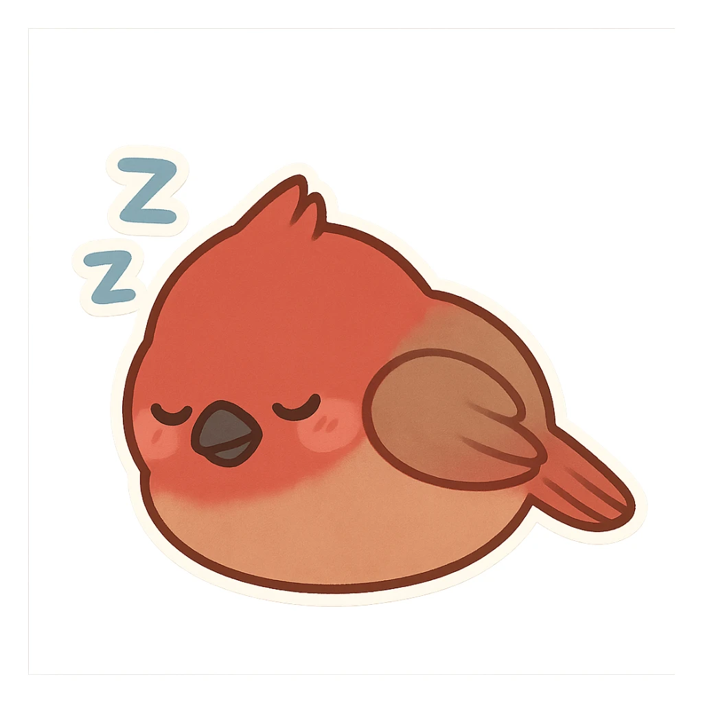chick cardinal sleeping curled up, Z bubbles, cozy rounded shape sticker
