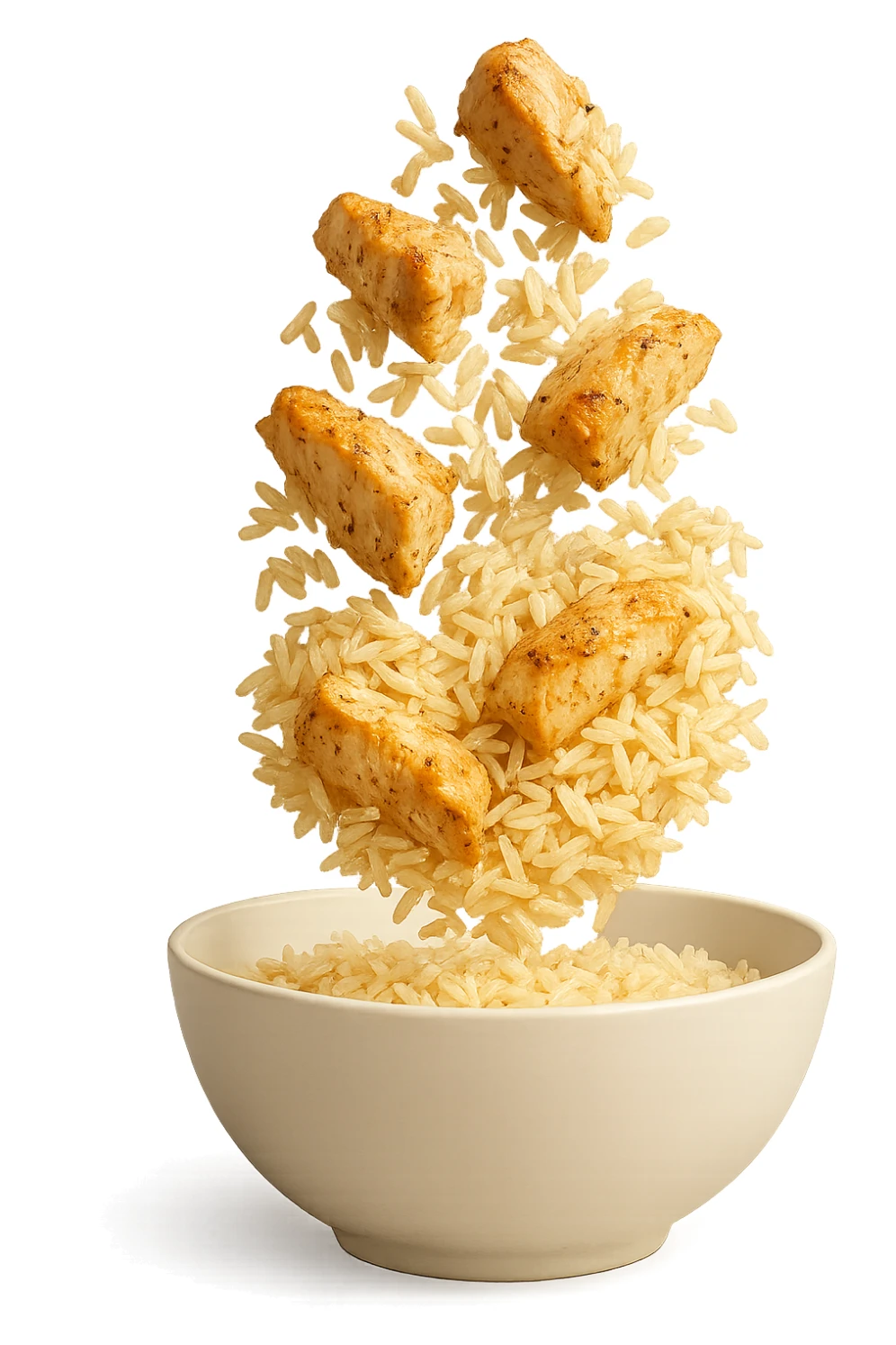 bowl bianca con pollo e riso che ci cadono dentro sticker