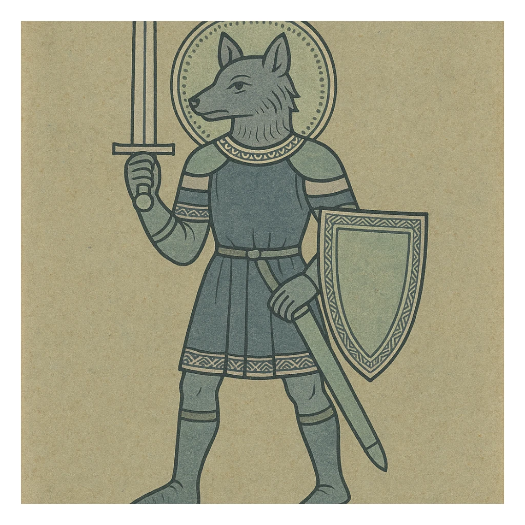 furry anthro character, medieval armor, heroic stance sticker