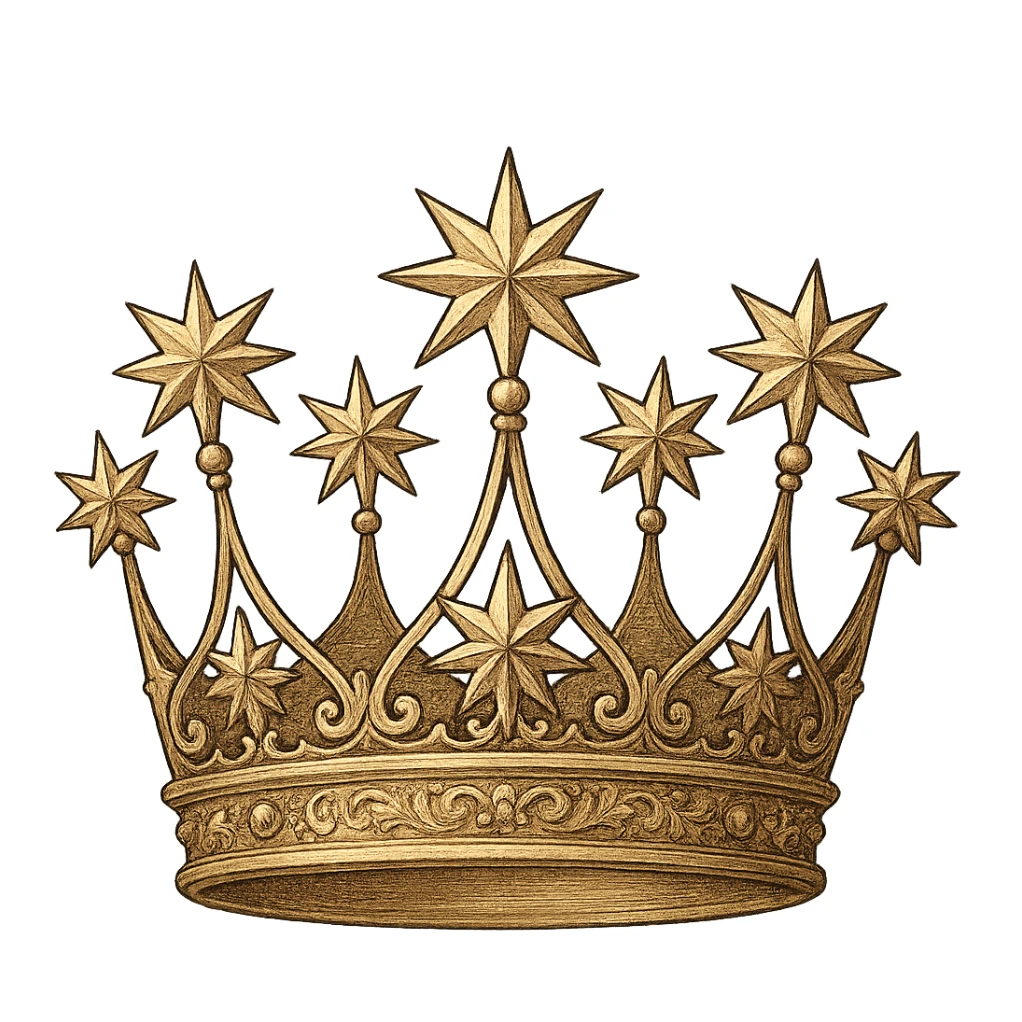 crown with star-shaped decorations, detailed, elegant, gpt-image style sticker