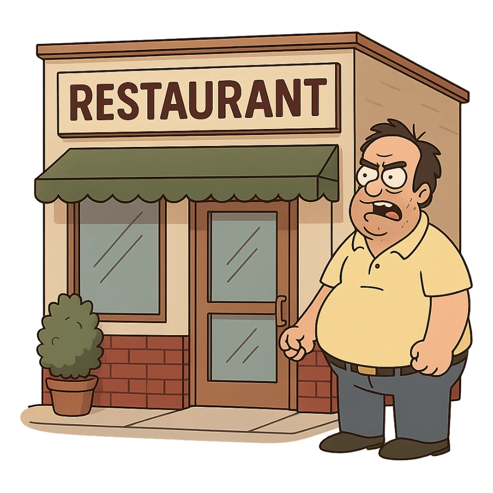 normal Italian restaurant exterior with clean lines, no special features sticker