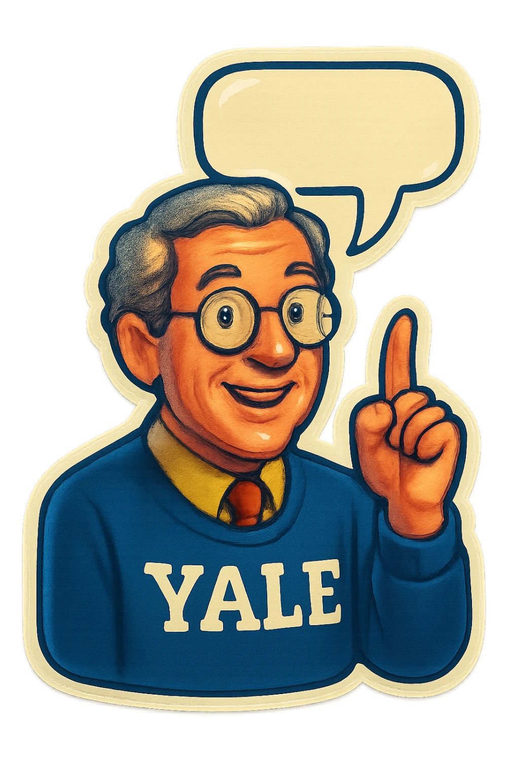 Профессор Йельского университета показываем указательный палец вверх, от головы отходить bubble speech sticker