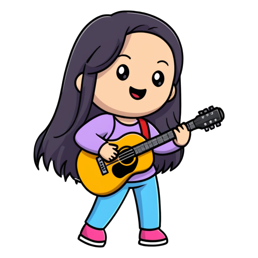 girl with long straight hair singing with microphone and guitar sticker