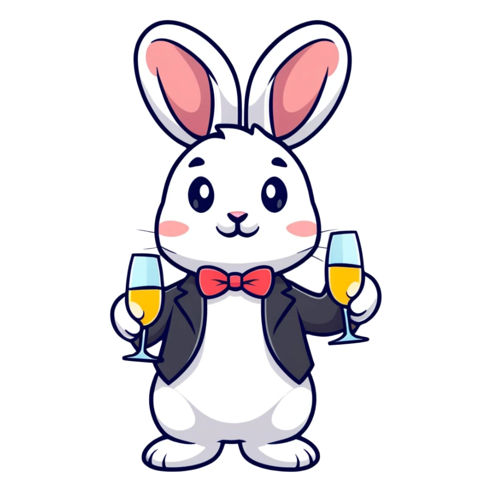 fancy rabbit in evening attire with champagne glass celebrating sticker