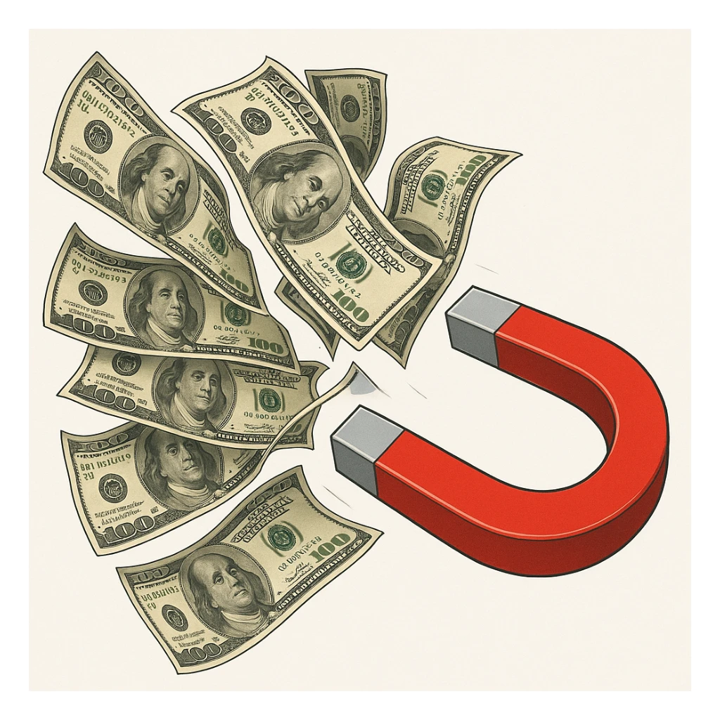 banconote attratte da una calamita rossa sticker