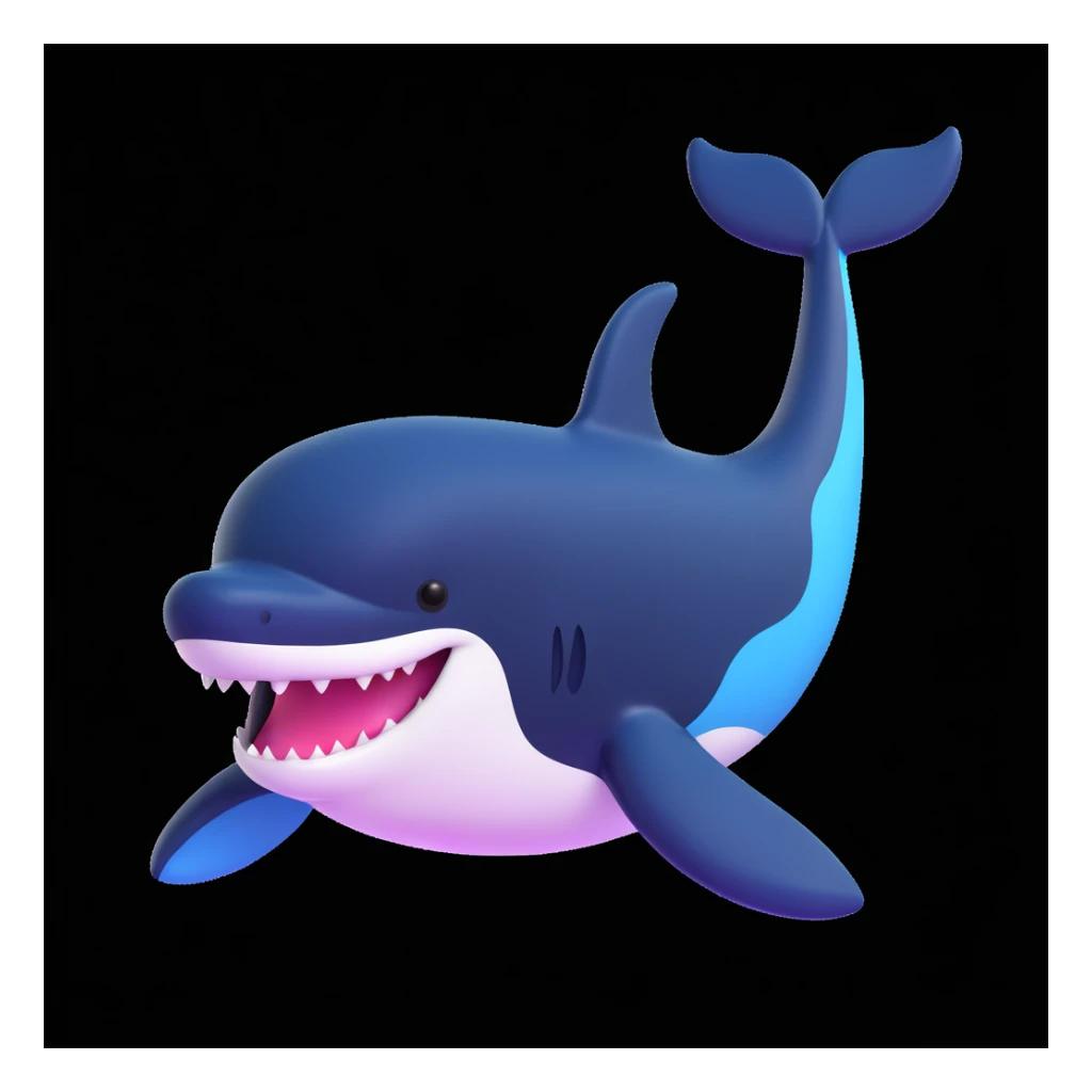 killer whale, 3d, cartoon, smiling, bright colors sticker