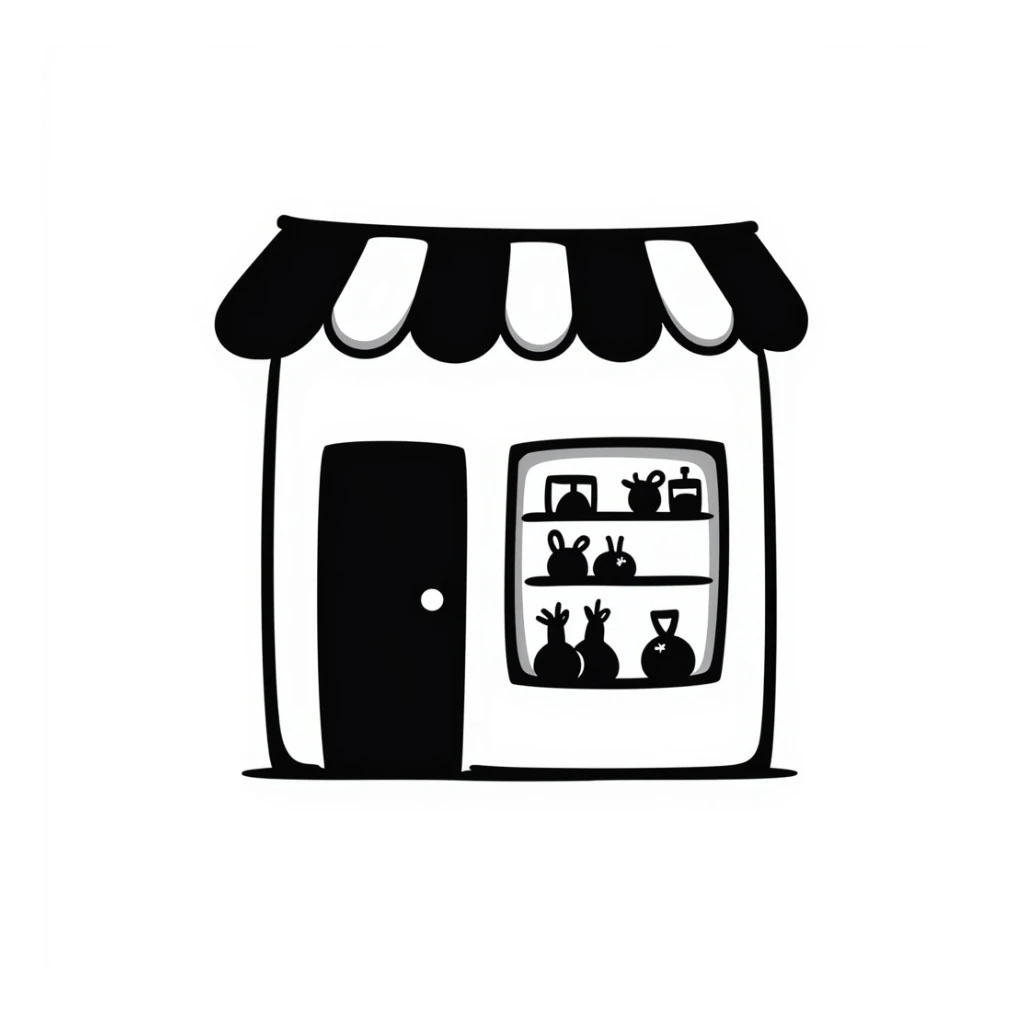 store icon, hand-drawn doodle style, playful and casual sticker