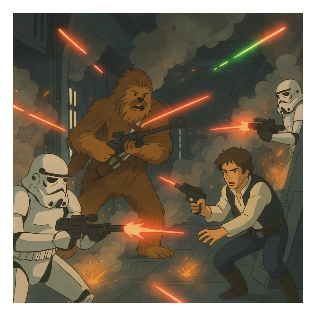 BLASTER FIRE, EVERYWHERE, SMOKE, STAR WARS, SHOOTOUT, INSIDE THE DEATH STAR , EMPIRE STRIKES BACK, RETURN OF THE JEDI sticker