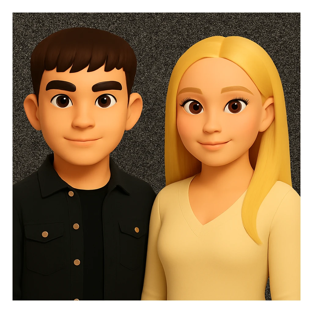 Make the people in the image stand slightly farther apart from each other, preserving the original style and background. sticker