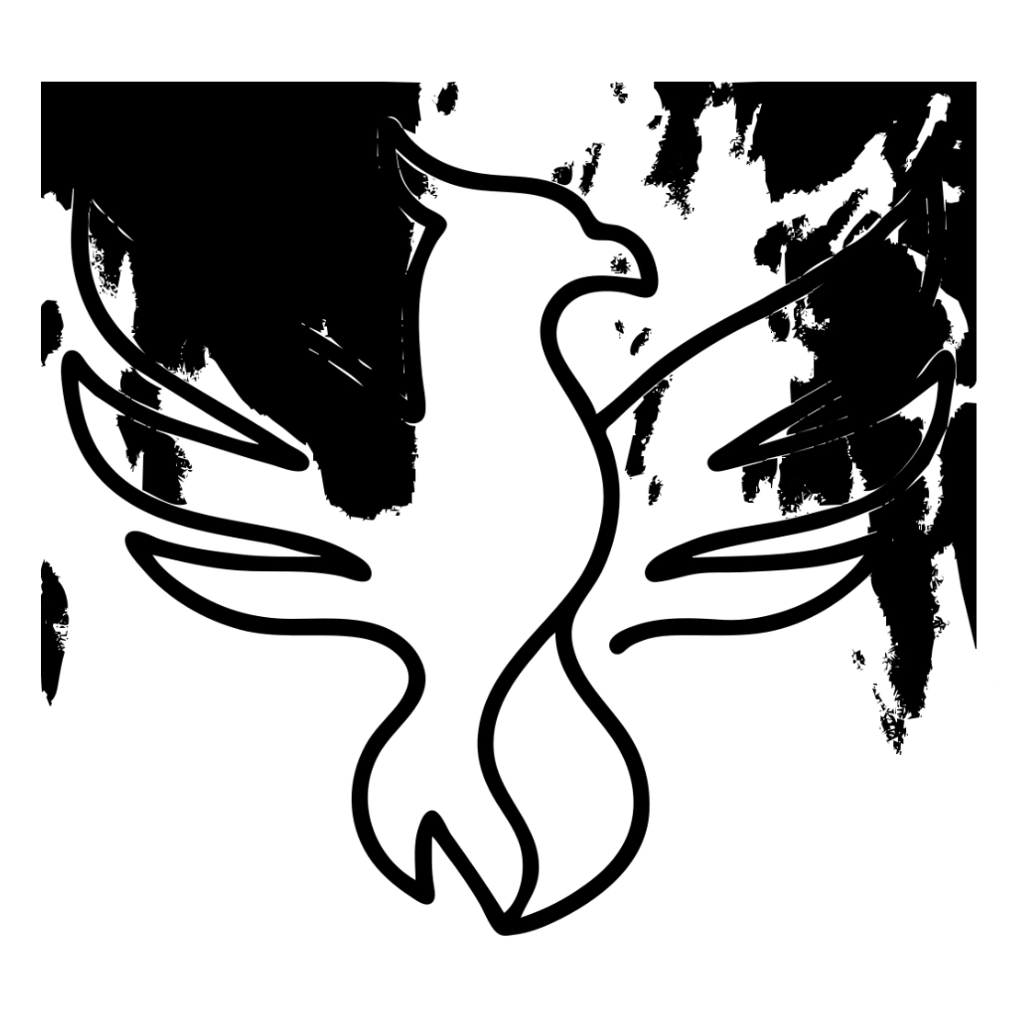 Add a fiery background with flames to the cool phoenix, keep the minimalist outline style with clean black outlines and no fill. sticker