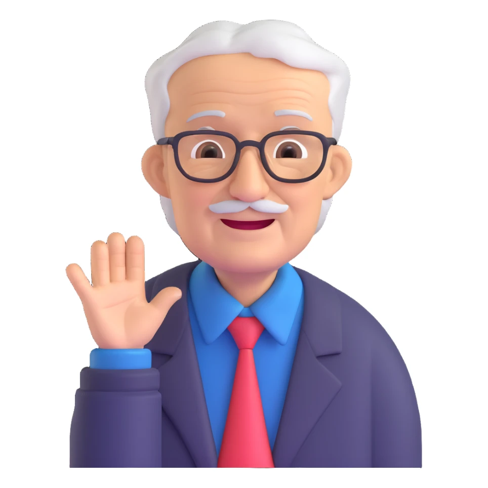 elderly man, 60 years old, friendly expression sticker